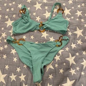 Stylish Teal Bikini with Gold Accents